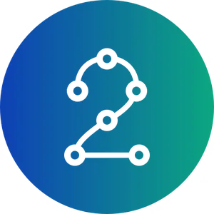 A blue to green gradient circle, with a number 2 made up of circular points connected by lines