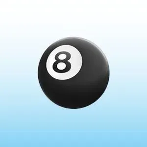 An 8-ball on a white to blue gradient background