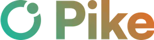 An O with a dot in the top right corner, followed by "Pike", all in a green and orange gradient 