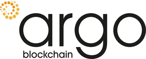 Two interlocking spirals of orange dots, with the text "Argo Blockchain" in black lowercase