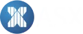 A blue circle with a white X made up of vertical lines, followed by "ASX" in white.