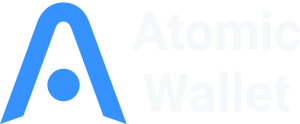 A blue A followed by "Atomic Wallet" in white text