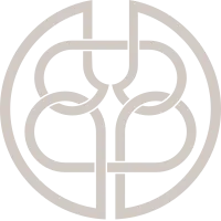 A circular logo with intertwined lines forming two Bs, facing away from each other