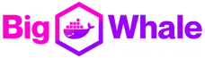 "Big" in pink and "Whale" in purple, with a hexagon with a whale in it between the two words