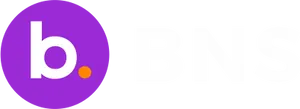 A purple circle with a white lowercase b and an orange period after it, followed by "BNS" in white caps