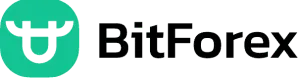 A green rounded square, with a logo resembling a line-art bull, followed by "BitForex" in black