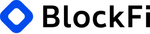 A blue diamond outline followed by the black text "BlockFi"