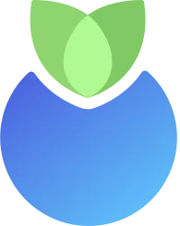 A simple illustration of a blueberry with large green leaves