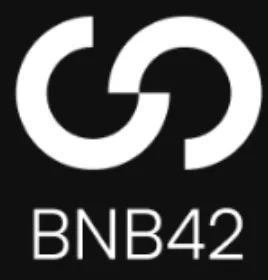 White infinity symbol on a black background, with BNB42 beneath