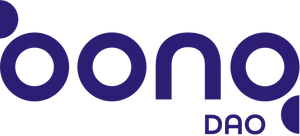 The text "bonq" in purple, very circular shapes with small semicircles creating the ascender and descender of the b and q. Below it is "DAO" in small text.