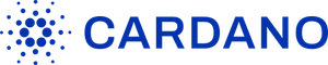 A blue hexagon shape formed out of circles, with smaller circles radiating out from it, followed by "Cardano" in blue caps