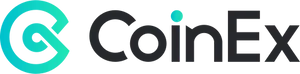 A blue and green gradient C outline, followed by "CoinEx" in black with a green dot on the i