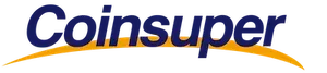 Coinsuper logo: blue text with a yellow swoosh underlining it