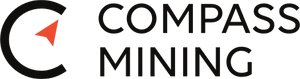 A black C with an orange arrow pointing like a compass. "Compass Mining" is written beside it in black capitals.