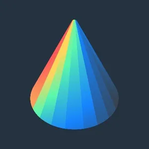 A rainbow colored cone shape