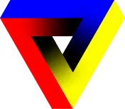 A rainbow-to-black gradient colored Penrose triangle