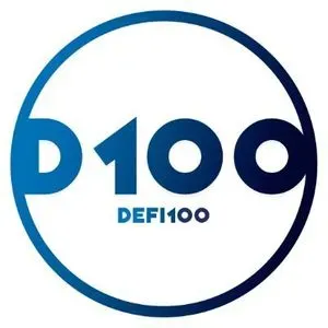 A circle with the text "D100" inside, and smaller "DEFI100" text below
