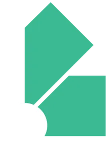 Two green polygons, with a circle cut out of the bottom left