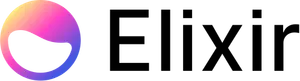 A circle outline with a wavy section of the top filled in, all in orange-pink-purple gradient, followed by "Elixir" in black sans serif