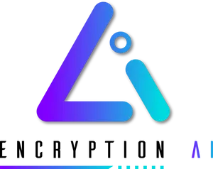 A blue triangle, with "Encryption AI" underneath it in black and blue capitals