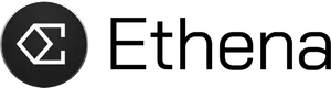 An E with a diamond shape on the vertical portion inside a black circle, followed by "Ethena"