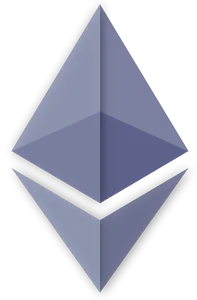 Ethereum logo, a light bluish grey diamond shape