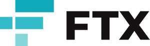 Three horizontal blue bars in a lighter gradient and shorter length from top to bottom, forming an F. To the left of the middle bar is a blue square. Following the shape is "FTX" in black