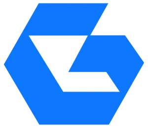 An angular blue shape resembling a G