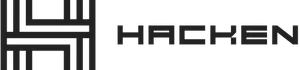 A blocky H formed from geometric lines, followed by "Hacken" in blocky text