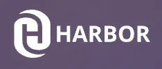 White text on a purple background reading "Harbor", with a stylized H formed from two swirls