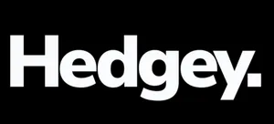 "Hedgey" in white serif text on a black rectangle