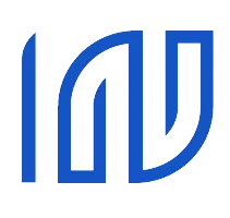 Blue logo resembling the letters IN