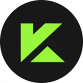 A stylized green K on a dark grey background