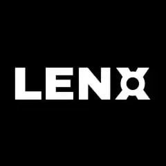 "LENX" in white capitals. The X has a circle where the two lines cross.
