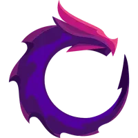 A circular dragon logo in purple and pink
