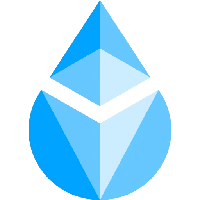 A version of the Ethereum logo, in blue, with a rounded bottom making the typical diamond shape into a teardrop