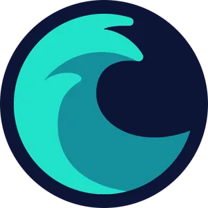 A navy blue circle with a turquoise wave inside it