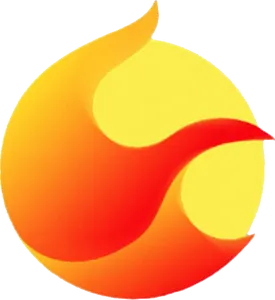 Luna logo, a yellow circle wrapped in orange flames