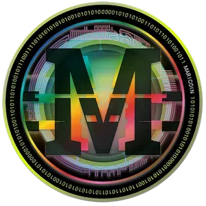 Maricoin logo, a futuristic-looking coin with rainbow colors and a large "M"