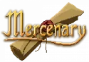 Pixel art logo of the word "Mercenary" over a scroll