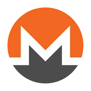Monero logo, a white M over an orange and grey circle