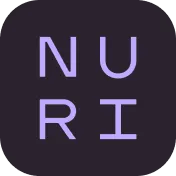 The text "NURI" in light purple on a dark purple square. "NU" are one one line and "RI" are below it