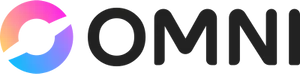 Two semi-circles creating an O, one in an orange-to-pink gradient and one in a blue-to-purple gradient. Followed by the text "omni" in black capitals