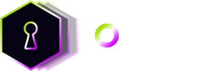 A black hexagon outlined in green, white, and purple, with a keyhole shape in the middle and several lighter shadows of the symbol behind it. Followed by "OptyFi" in white, except with the O in the same green and purple gradient.