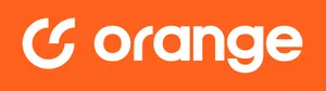 A white circle shape with the upper right quadrant mirrored 90˚ horizontally, followed by "orange" in white, all on a bright orange background