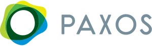 A group of yellow, green, and blue semi-translucent overlapping blobs with a circle cut out of the middle, followed by "Paxos" in grey capitals