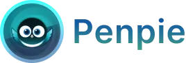 A round cartoon bird within a turquoise circle, followed by "Penpie" in blue/green gradient text