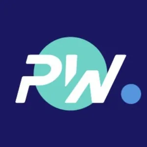 PolkaWorld logo: white "PW" over a teal circle with a blue dot after it, all on a navy background