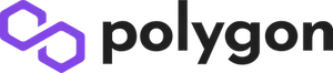 Polygon logo, a purple angled infinity symbol next to the word