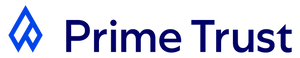 An outline of an inverted V in blue, followed by "PrimeTrust" in navy